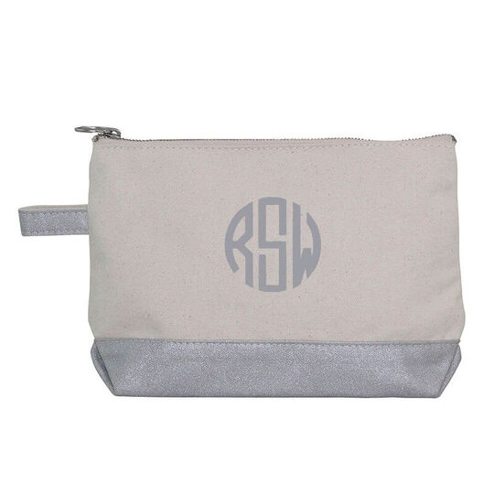 Personalized Metallic Silver Trimmed Cosmetic Bag